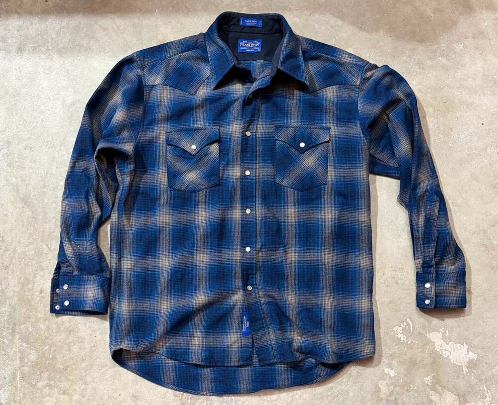 Pendleton Canyon Shirt Size L Blue Plaid Pearl Snap Wool